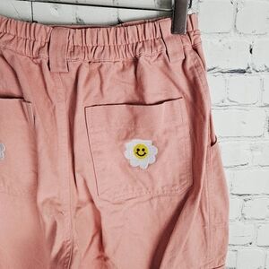 USTHEBASIC | flower power happy face embroidered patch wide leg cargo pants